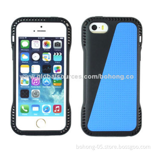 TPU Phone Cases for iPhone 5S with PC Decoration Layer, Side Grains Anti-slip